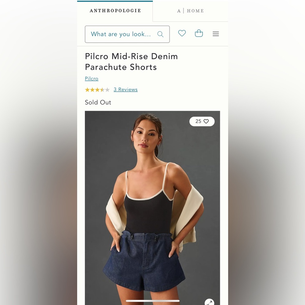 Pilcro (by Anthropologie) Mid-rise Denim Parachute Shorts w/drawstring in wash